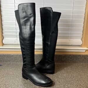 Blondo Women’s 9.5M Black Leather/Elastic Over the Knee Boots Pull On Waterproof